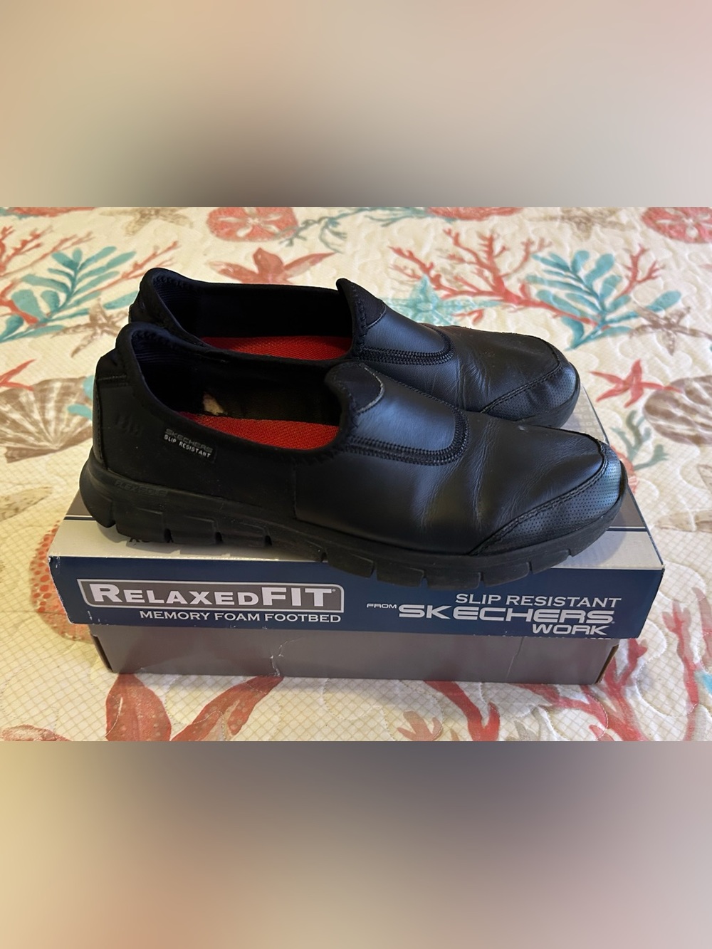 Women’s Work Skechers Black Slip-On Relaxed Fit Work Loafers with Memory Foam